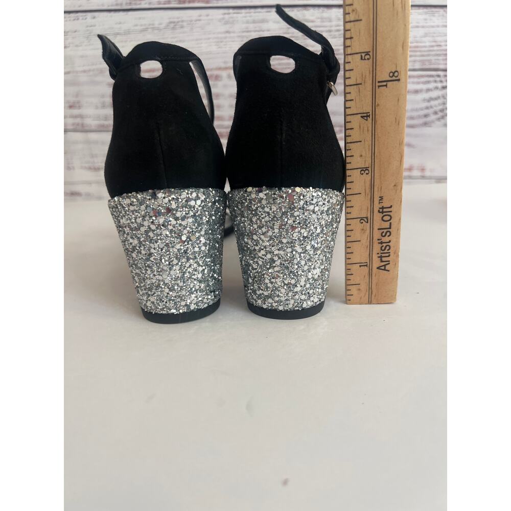 Stuart Weitzman Simplemid black suede silver glitter block heel size 9 - Picture 4 of 11